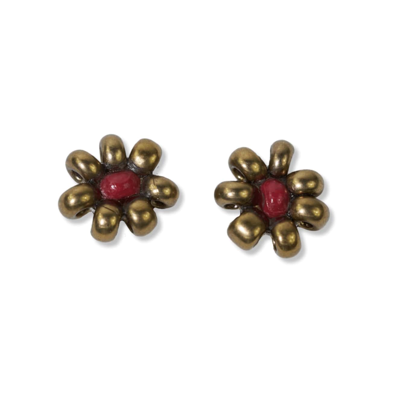 Tina two color beaded post earrings gold + dark red