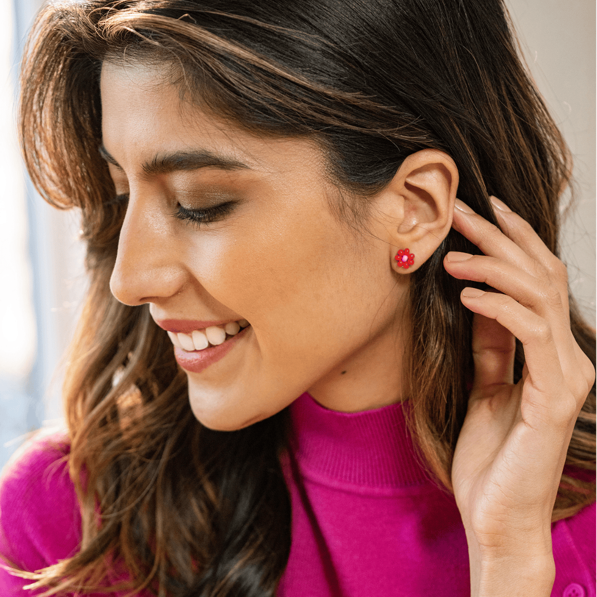 Tina Two Color Beaded Post Earrings Lapis Stud Earrings