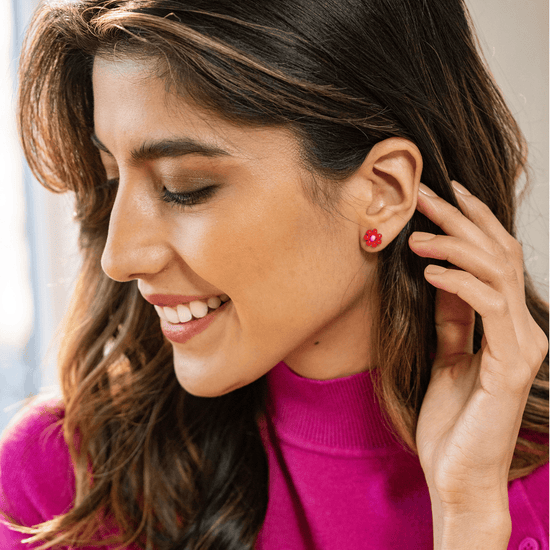 Tina Two Color Beaded Post Earrings Lapis Stud Earrings