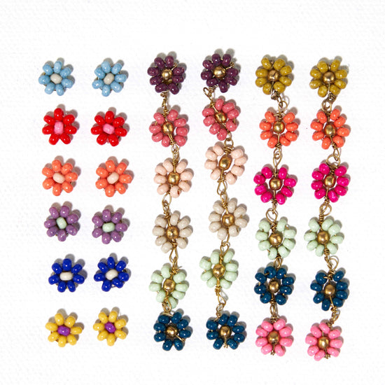 Tina Two Color Beaded Post Earrings Lapis Earrings