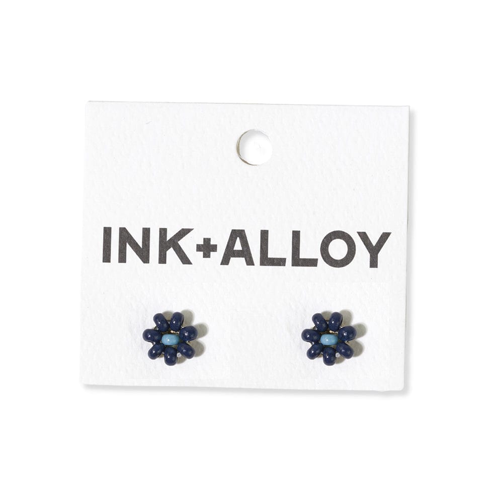 Tina two color beaded post earrings navy + light blue