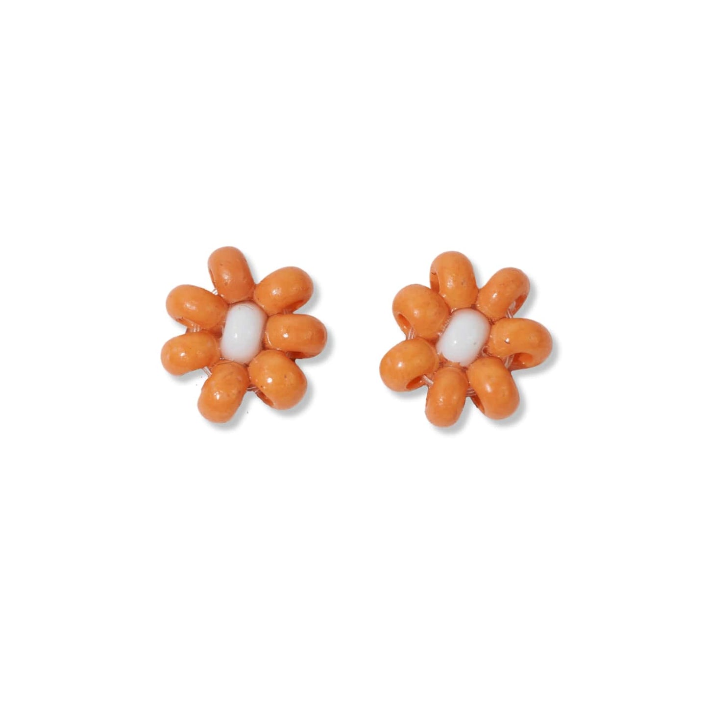 Tina two color beaded post earrings orange + white