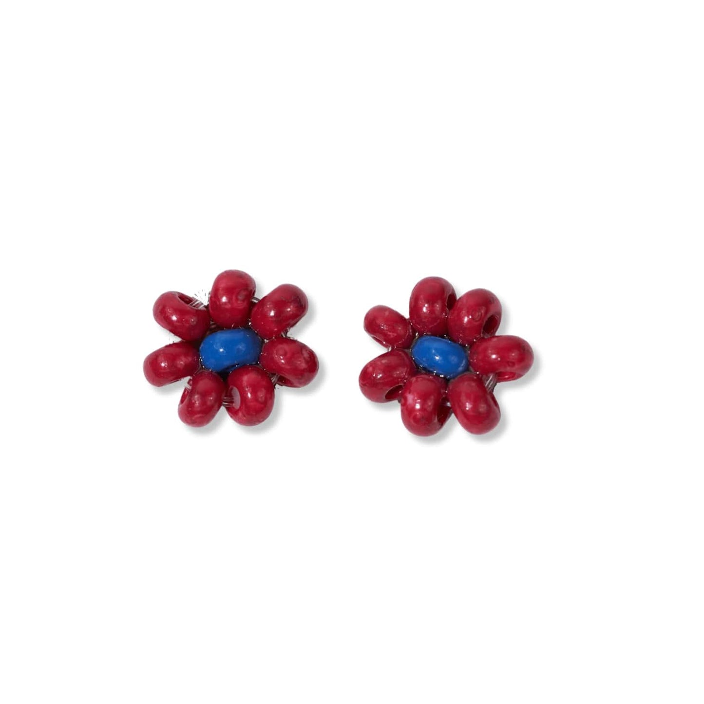Tina two color beaded post earrings red + blue Earrings