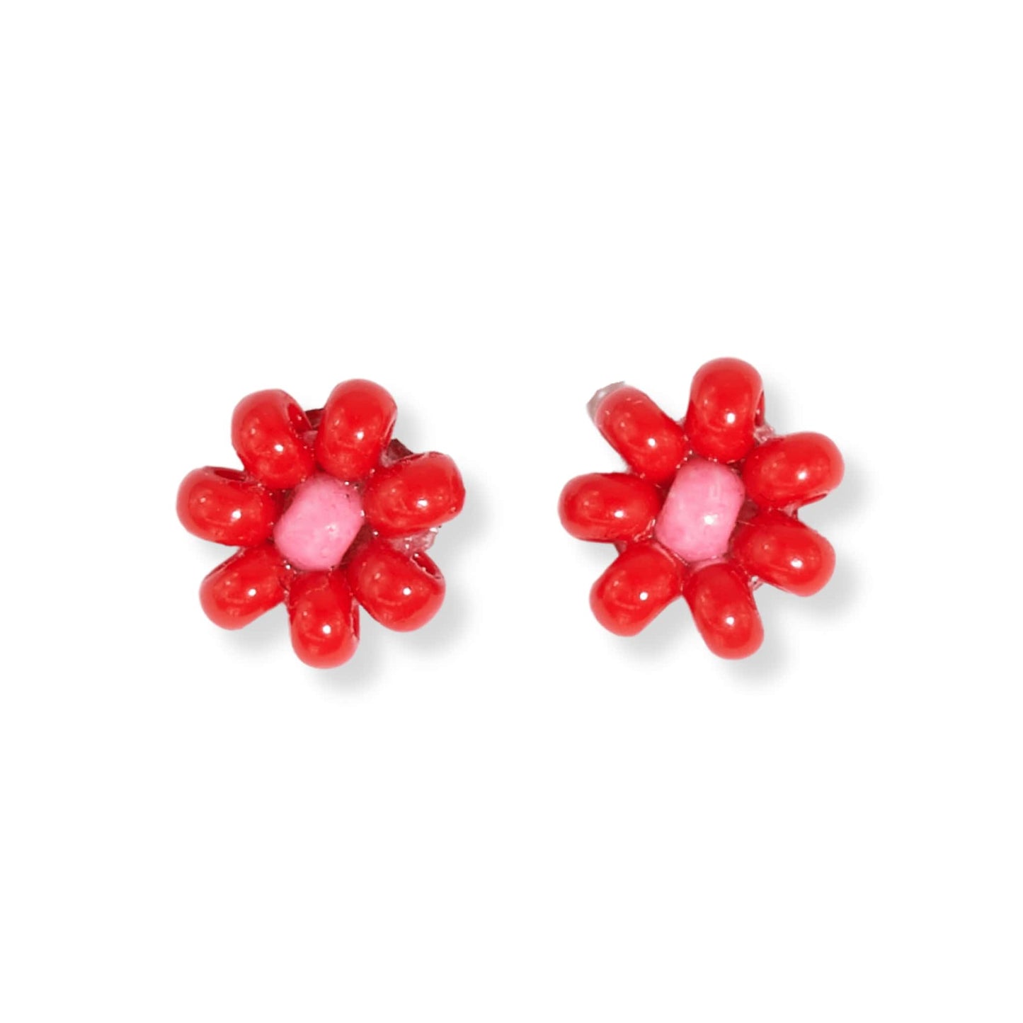 Tina Two Color Beaded Post Earrings Tomato Red Earrings