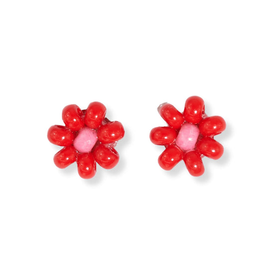 Tina Two Color Beaded Post Earrings Tomato Red Earrings