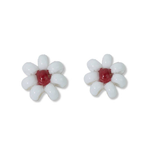 Tina two color beaded post earrings white + dark red