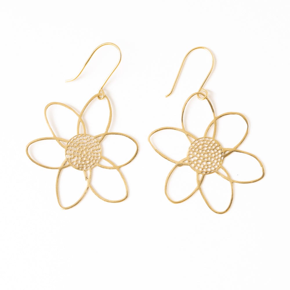Twiggy Open Petals Flower Drop Earrings Brass