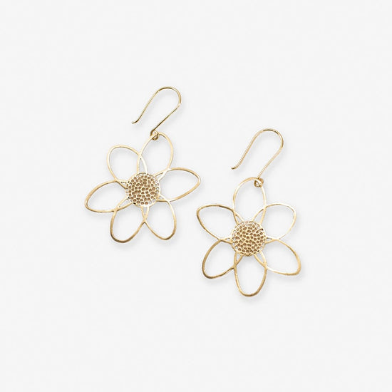 Twiggy Open Petals Flower Drop Earrings Brass