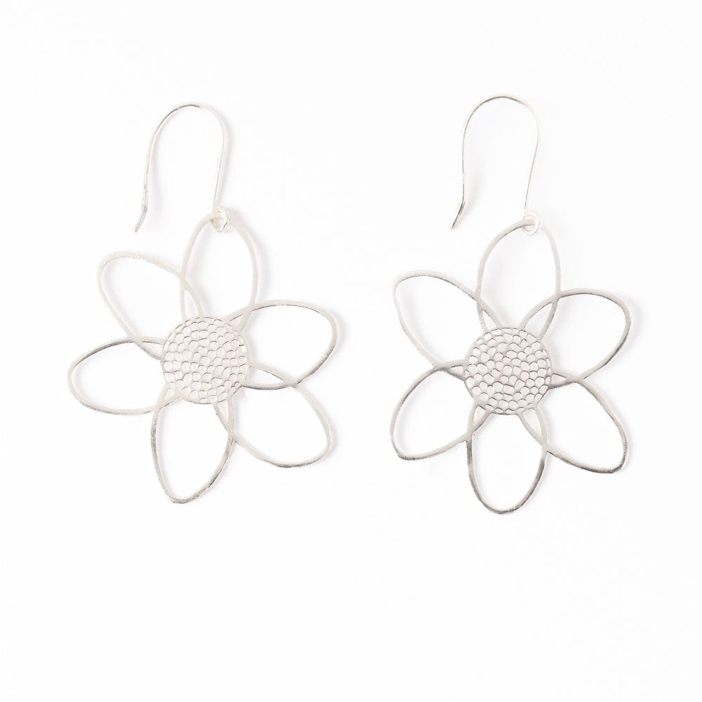 Twiggy Open Petals Flower Drop Earrings Silver Drop