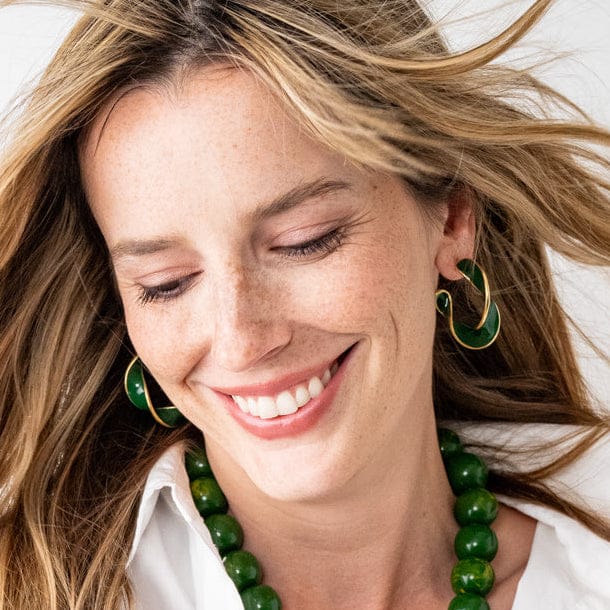 Vanessa Twisted Enamel Hoop Green Hoop