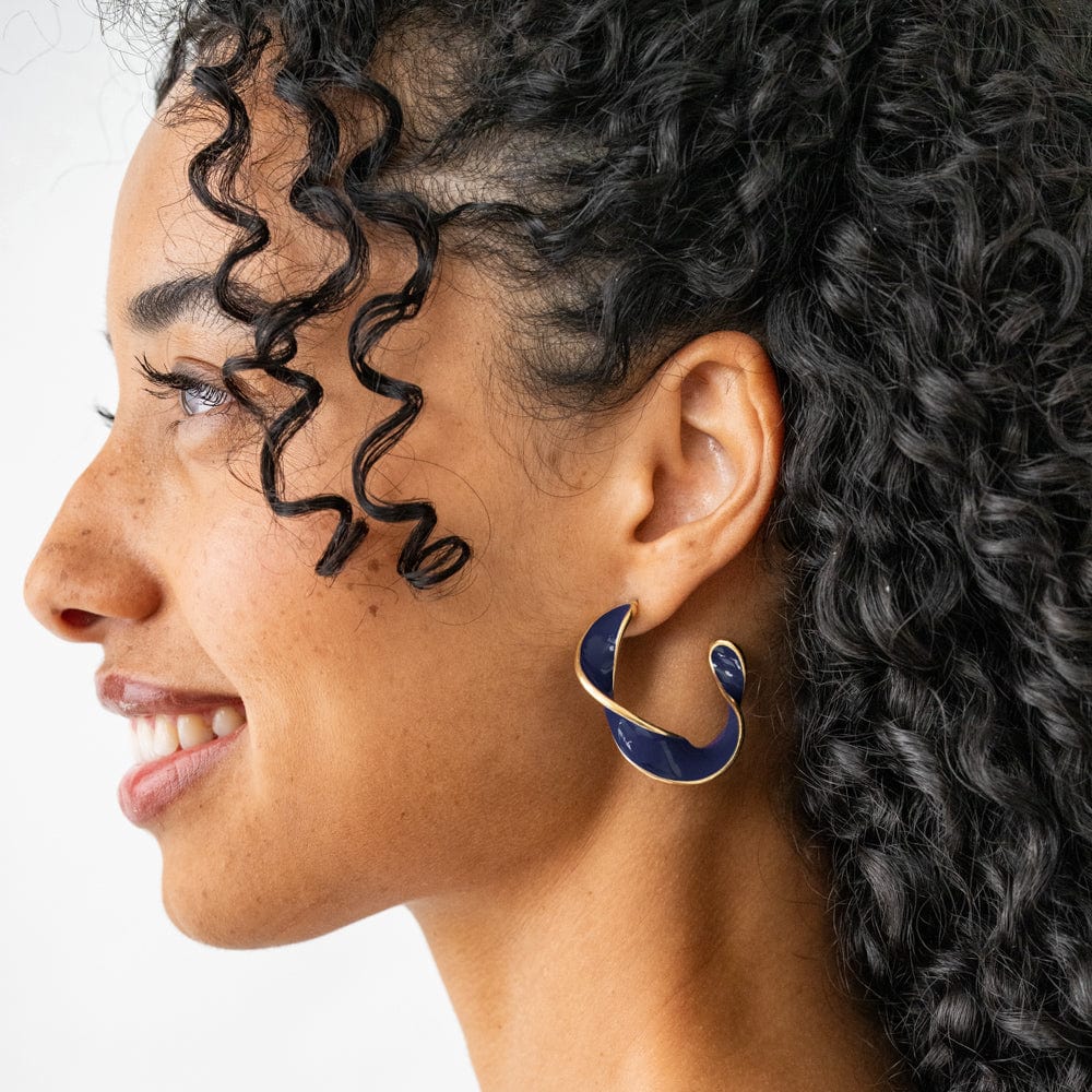 Vanessa Twisted Enamel Hoop Navy Hoop