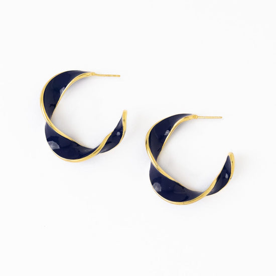 Vanessa Twisted Enamel Hoop Navy Hoop