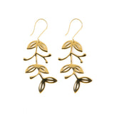 Vera Abstract Leaves Botanical Threader Earrings Brass Drop