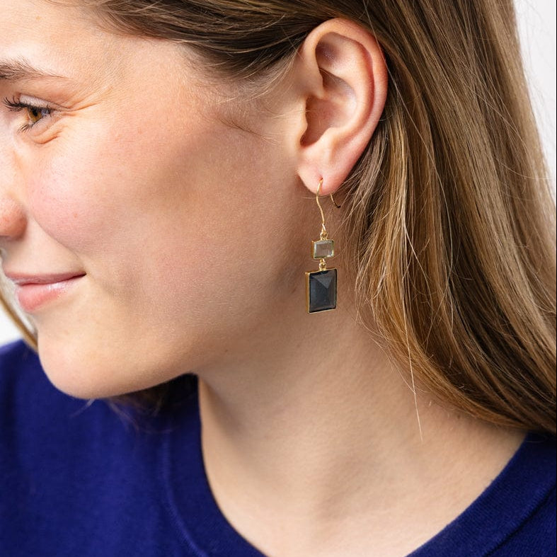 Veronica Two Tone Color Cut Glass Dangle Earring Blue Drop