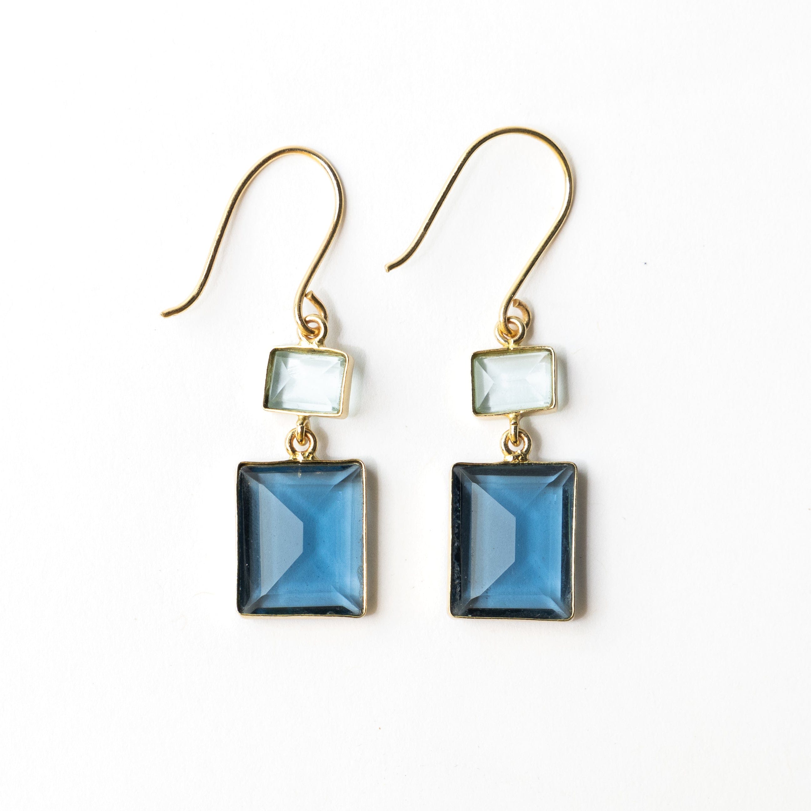 Veronica Two Tone Color Cut Glass Dangle Earring Blue Drop