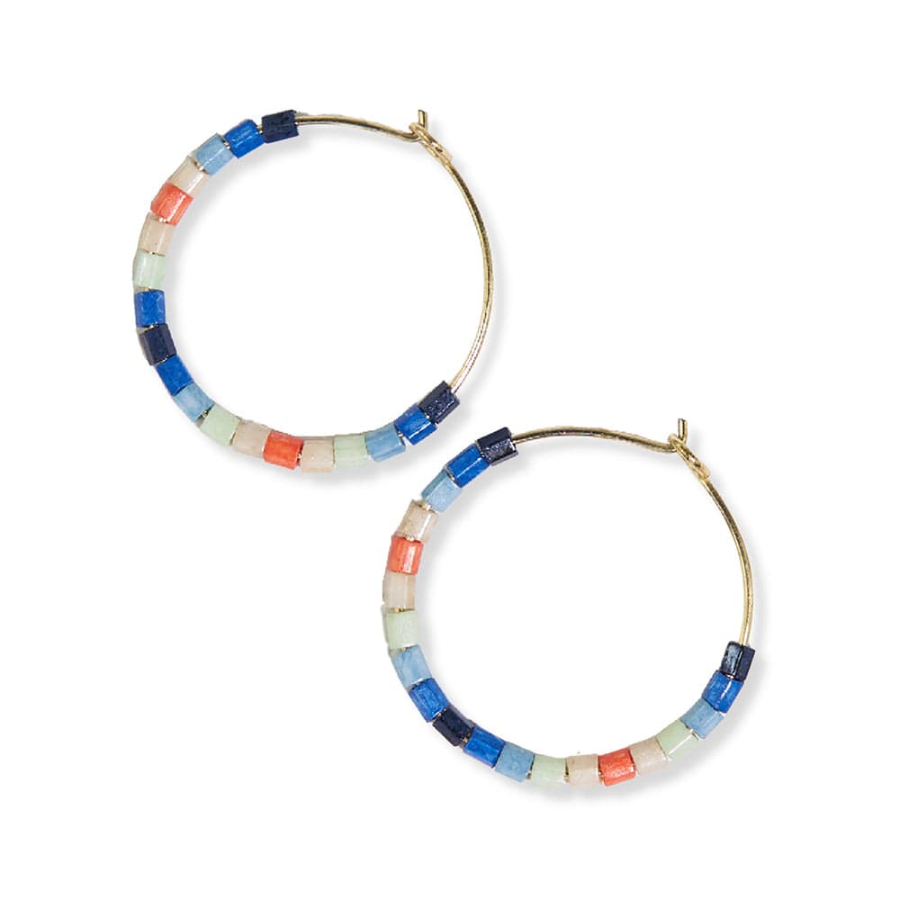 Victoria Mixed Seed Bead Hoop Earrings Red + Blue by INK+ALLOY