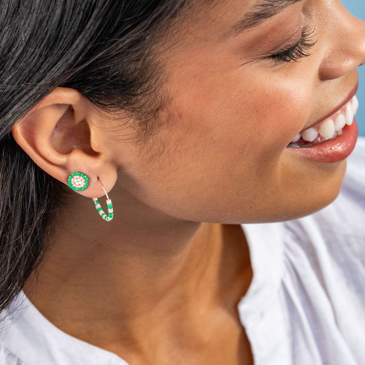 Victoria Mixed Beaded Hoop Earrings Rio Hoops