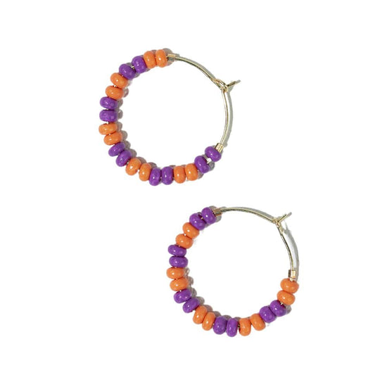 Victoria mixed seed bead hoop earrings orange + purple