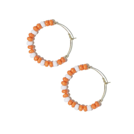 Victoria Mixed Seed Bead Hoop Earrings Orange + White