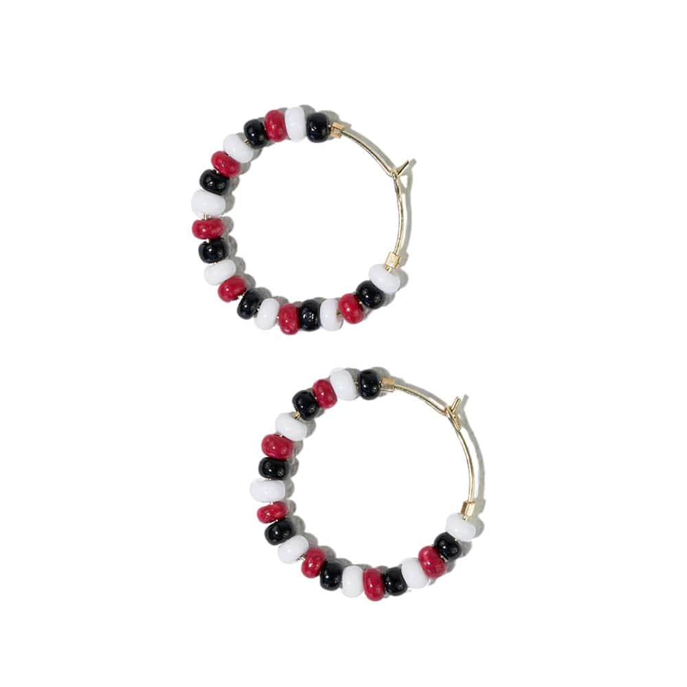 Victoria Mixed Seed Bead Hoop Earrings Red + Black