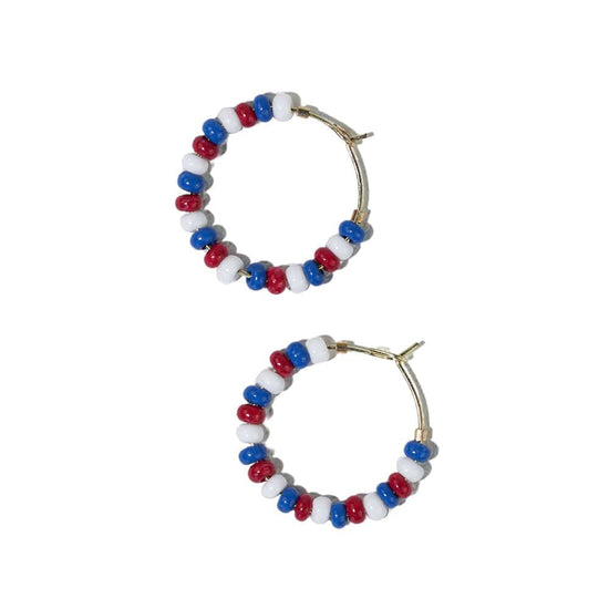 Victoria mixed seed bead hoop earrings red + blue Earrings