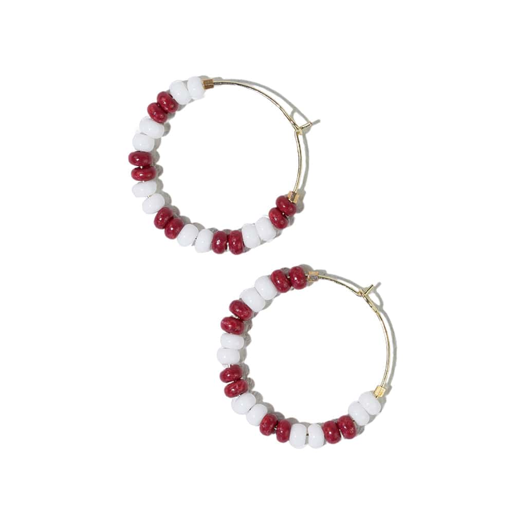 Victoria Mixed Seed Bead Hoop Earrings White + Dark Red by INK+ALLOY