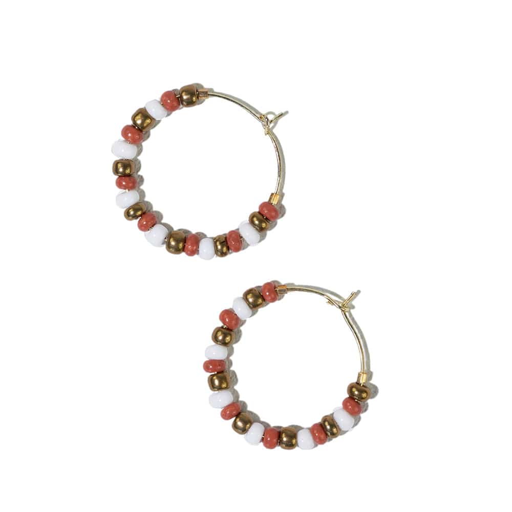 Victoria Mixed Seed Bead Hoop Earrings White + Rust by INK+ALLOY