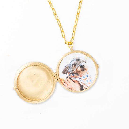 Virgina Locket Necklace On Paperclip Chain Brass Pendant