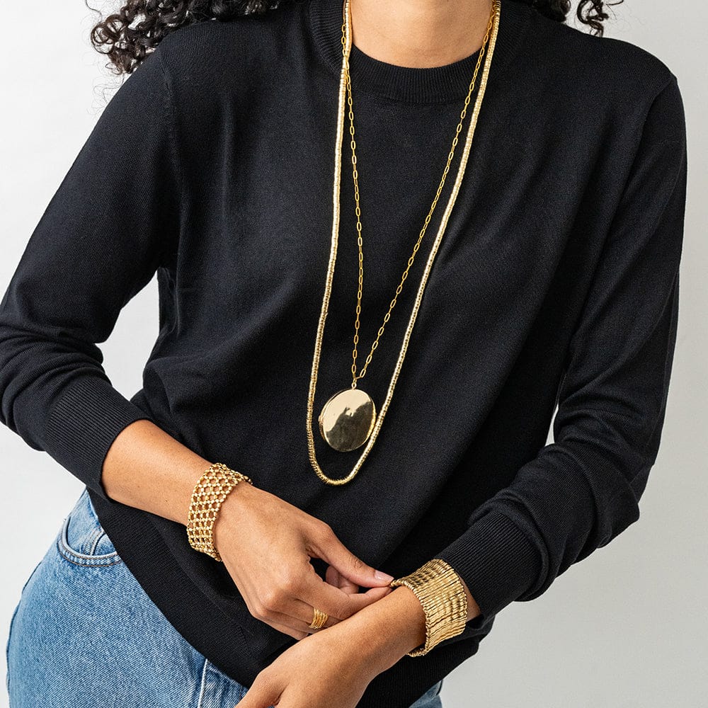 Virginia Locket Necklace On Paperclip Chain Brass Pendant