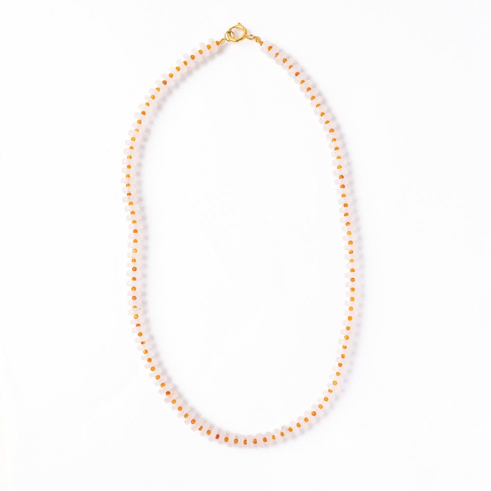 Vivianne Rose Quartz Disc With Carnelian Necklace 18" Single Chain