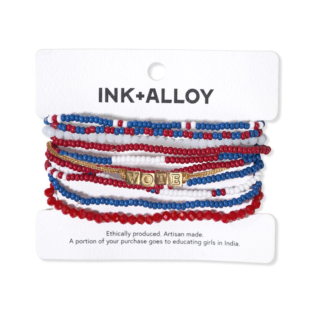 VOTE Beaded Red, White, + Blue Bracelet Stack Bracelet