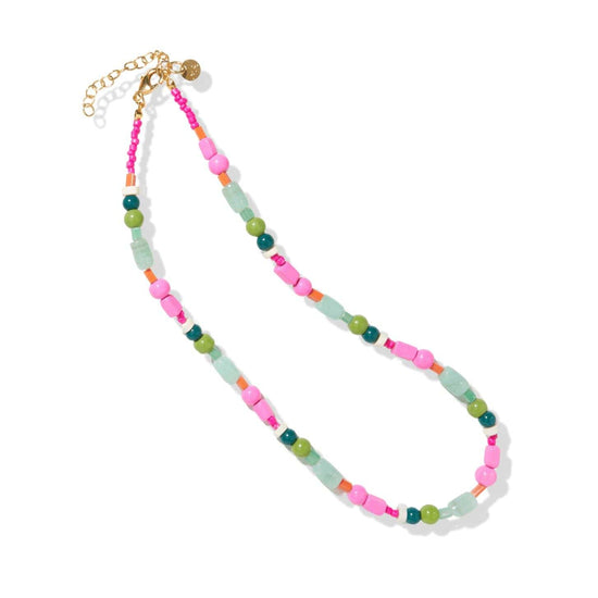 Wanda Multi Mix Beaded Necklace Pink and Green Necklace