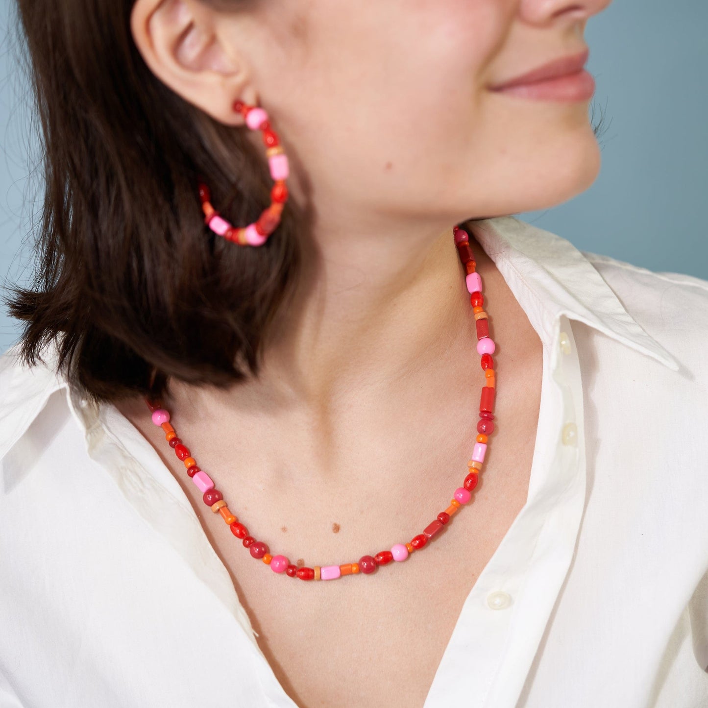 Load image into Gallery viewer, Wanda Multi Mix Beaded Necklace Red Necklace
