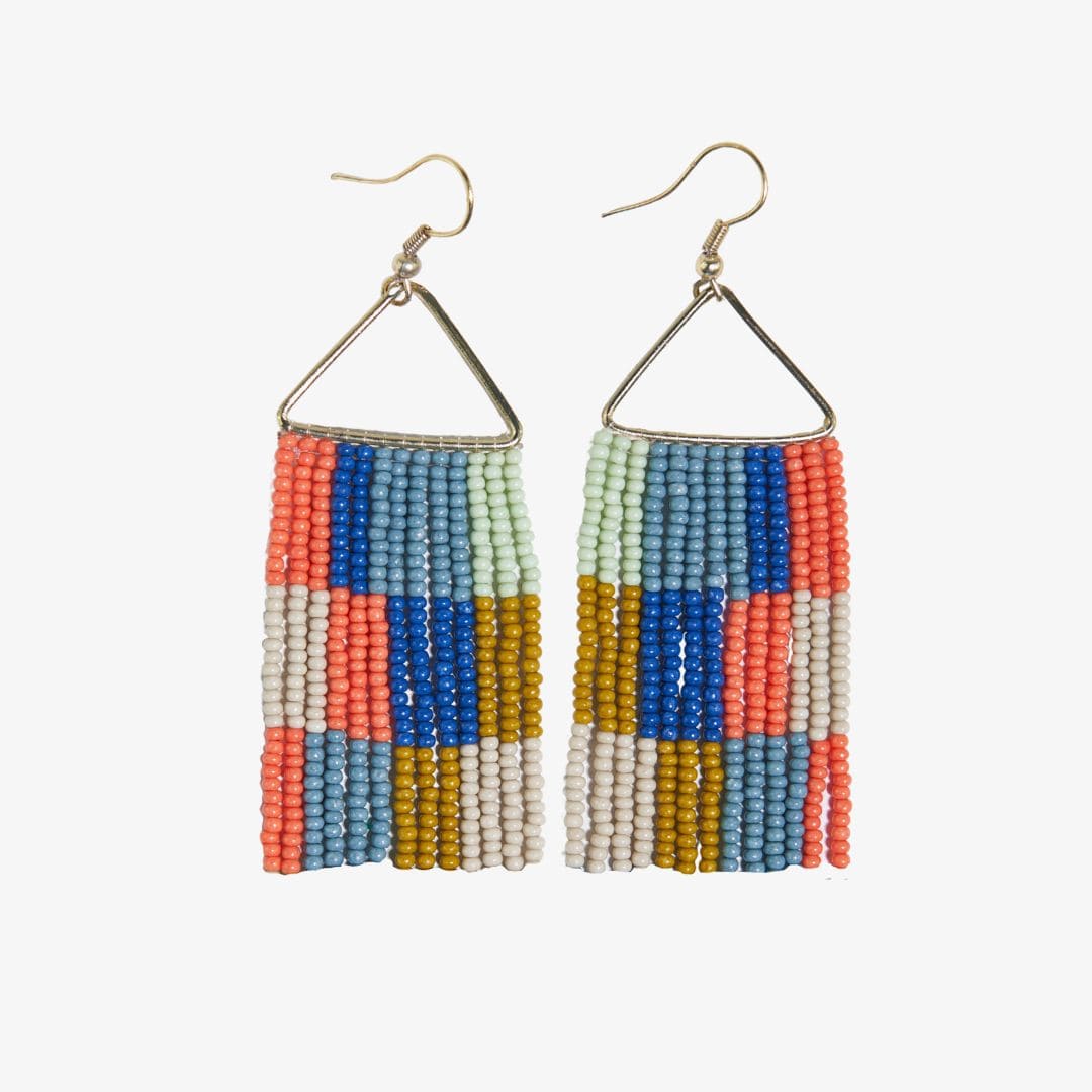 Whitney Checkered Beaded Fringe Earrings Coastal Earrings