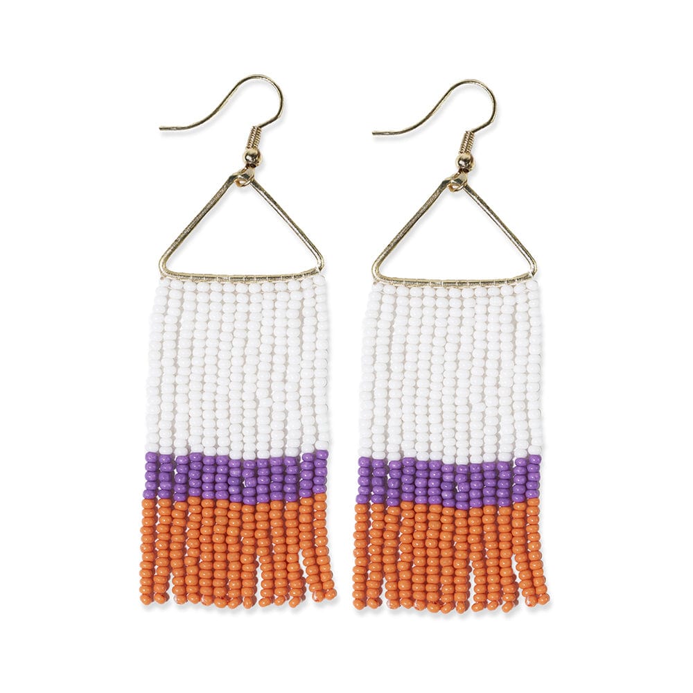 Whitney Color Block Stripe Beaded Fringe Earrings Purple + Orange