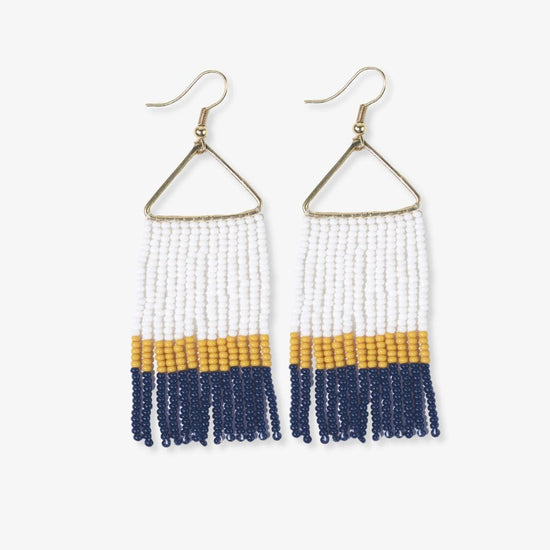 Whitney Color Block Stripe Beaded Fringe Earrings Yellow + Navy