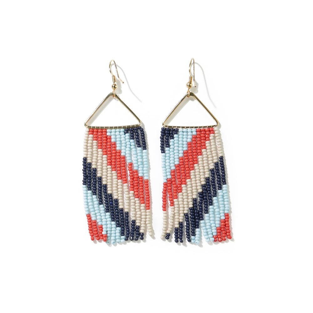 Load image into Gallery viewer, Whitney Diagonal Stripe Beaded Fringe Earrings Blue and Red Earrings
