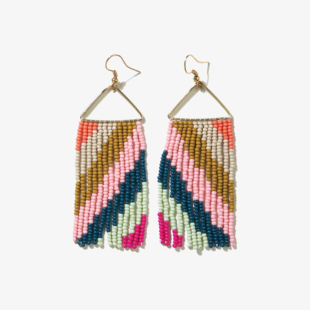 Whitney Diagonal Stripe Beaded Fringe Earrings Rainbow Earrings