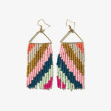 Whitney Diagonal Stripe Beaded Fringe Earrings Rainbow Earrings