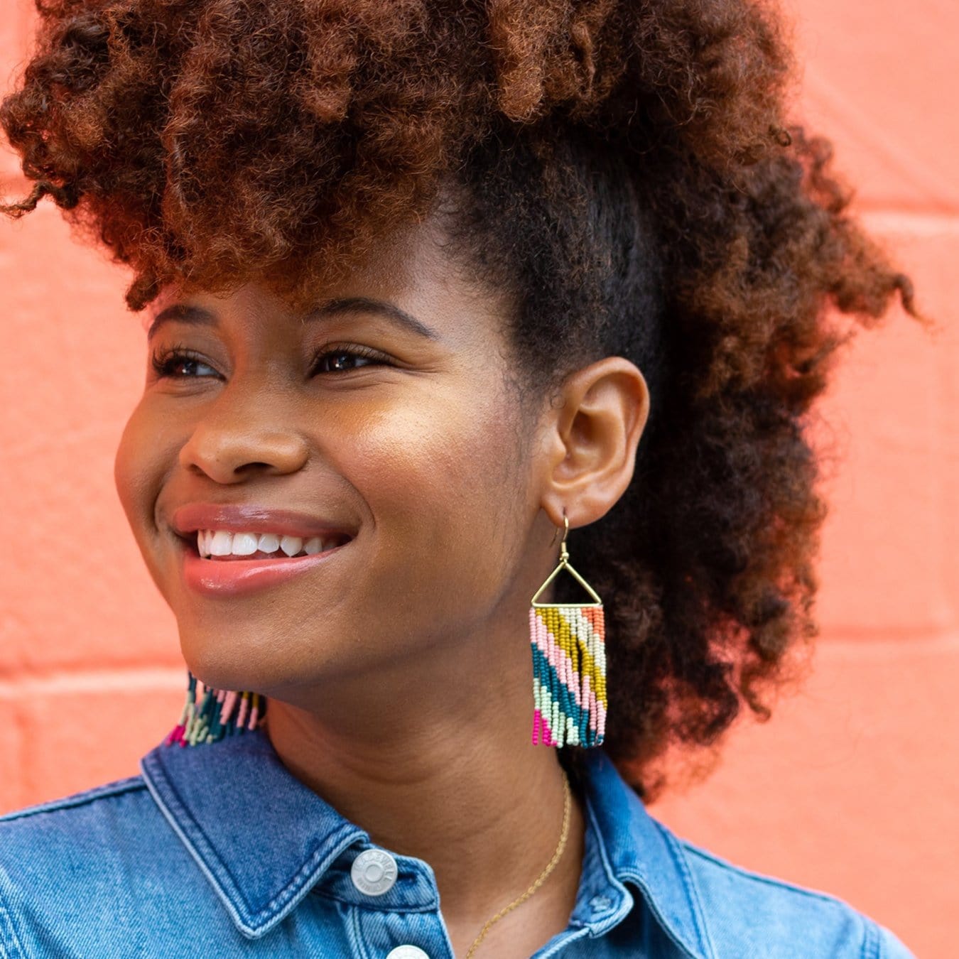 Whitney Diagonal Stripe Beaded Fringe Earrings Rainbow Earrings