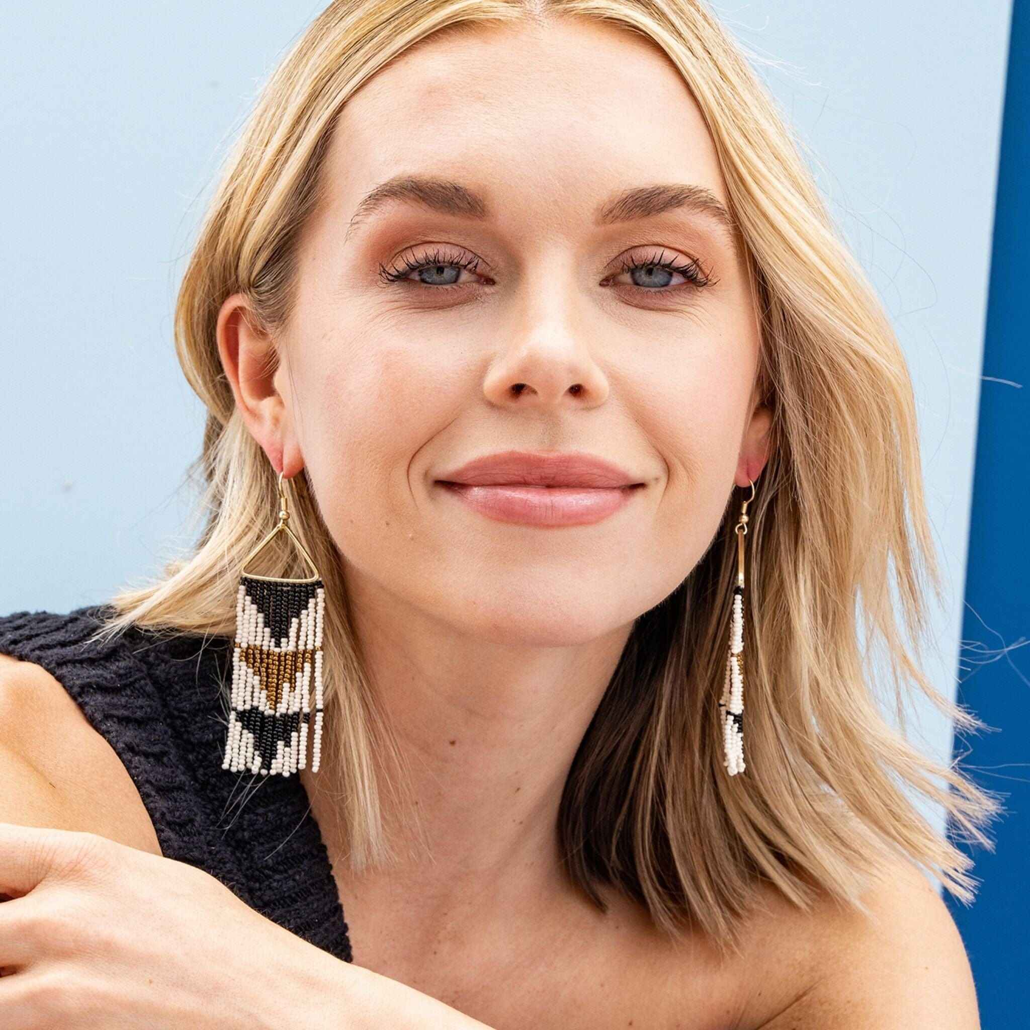 Whitney Three Stripe Beaded Fringe Earrings main image 1