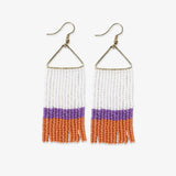 Whitney Game Day Color Block Stripe Beaded Fringe Earrings Purple + Orange
