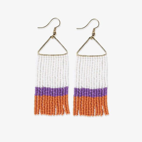 Whitney Game Day Color Block Stripe Beaded Fringe Earrings Purple + Orange