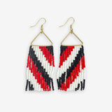Whitney Game Day Diagonal Stripes Beaded Fringe Earrings Scarlet and Black