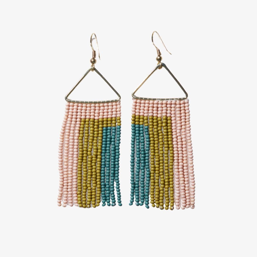 Whitney Rectangles Beaded Fringe Earrings Blush Earrings