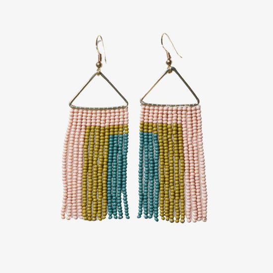 Whitney Rectangles Beaded Fringe Earrings Blush Earrings