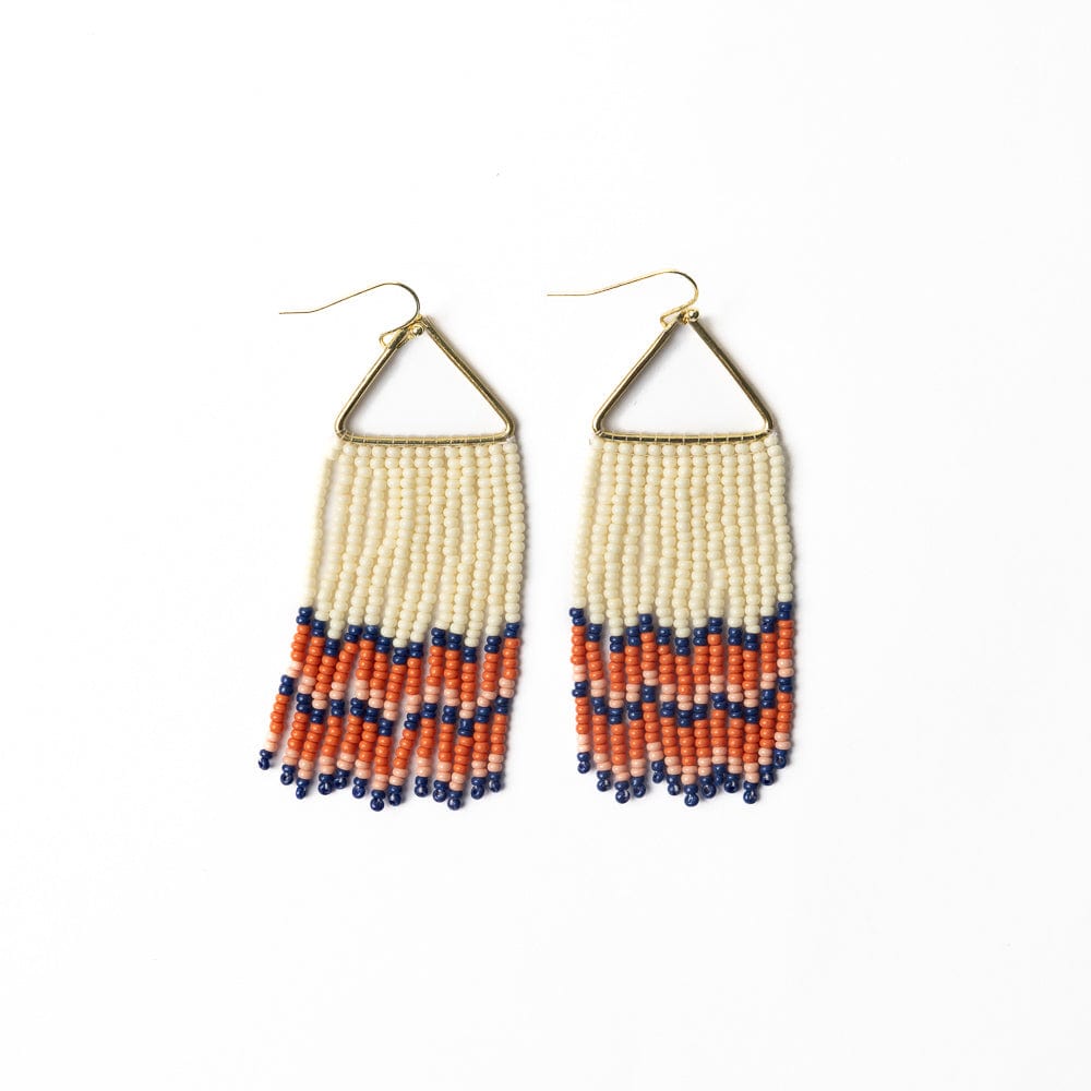 Whitney Scalloped Beaded Fringe Earrings Lapis Coral Fringe