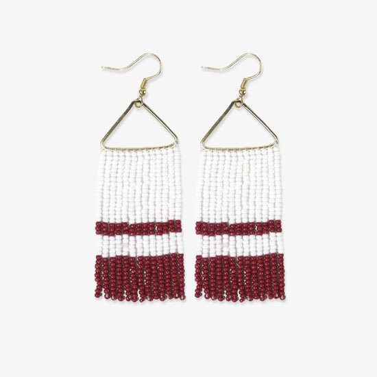 Whitney Three Stripe Beaded Fringe Earrings White + Dark Red