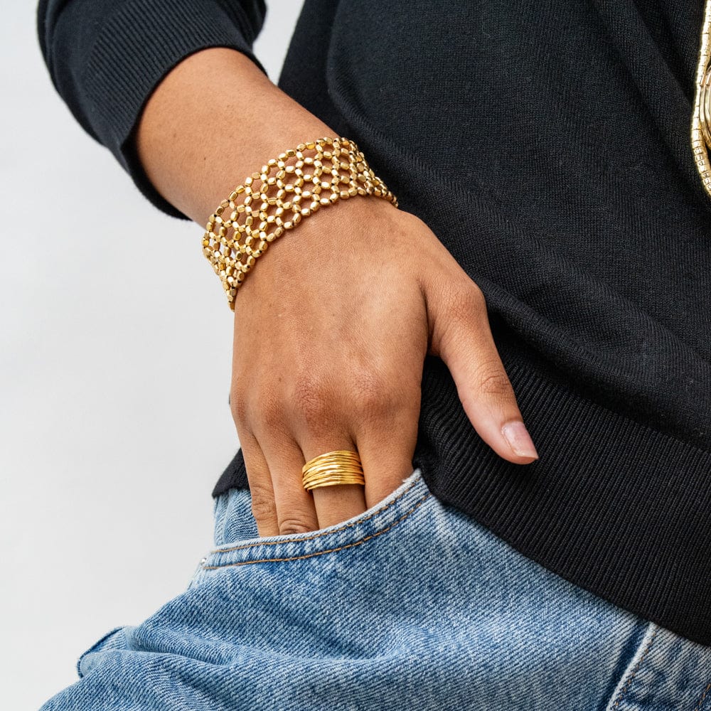 Winnie Small Bead Stretch Bracelet Brass Stretch