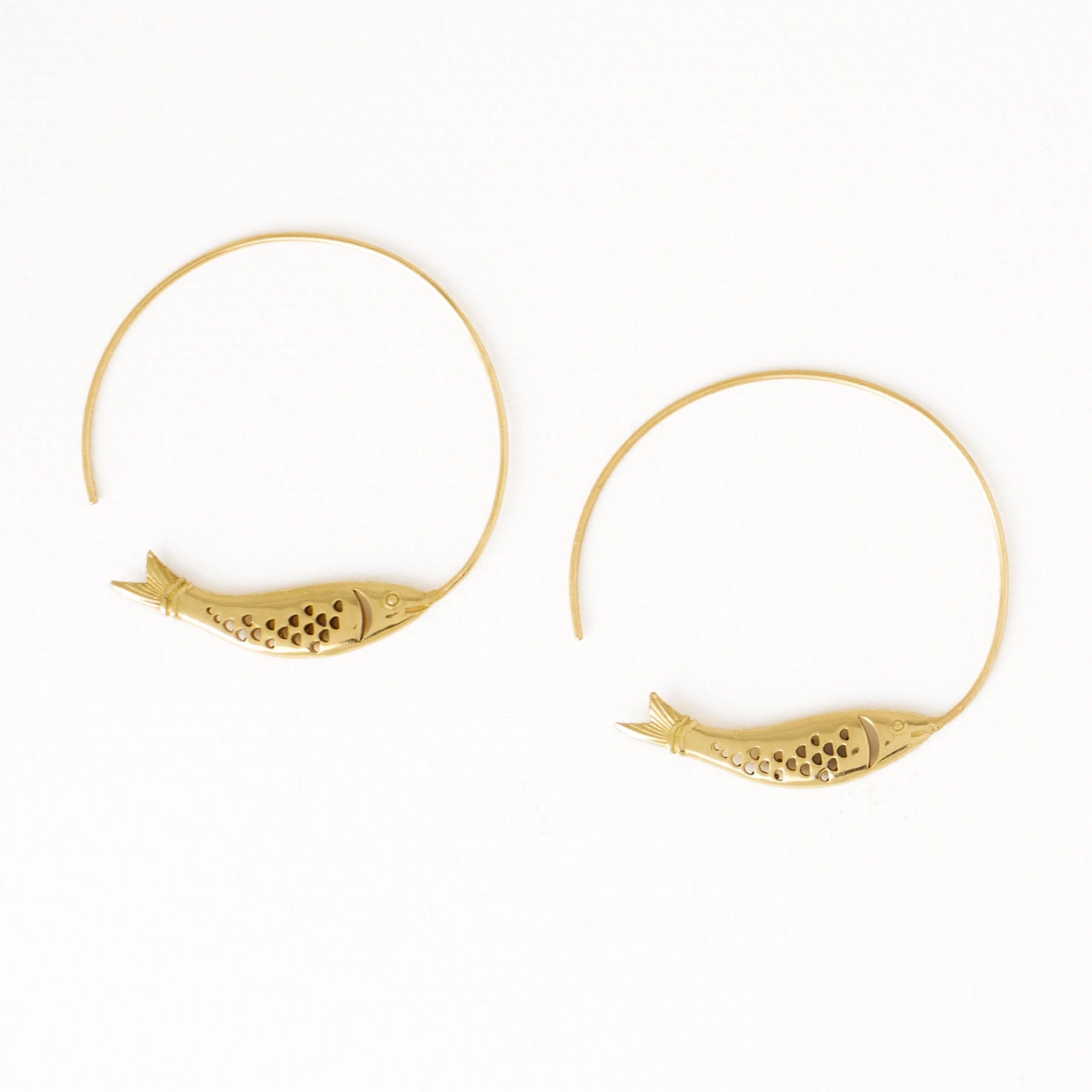 Wren Fish Hoop Earrings Brass Hoop